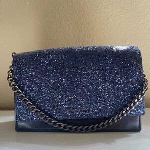 Kate Spade Navy Glitter Clutch with Chain